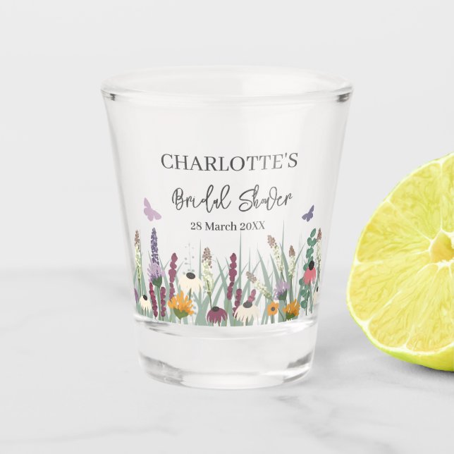 Vaso De Chupito Flores silvestres y mariposas Fiesta de ducha de n (Anverso)