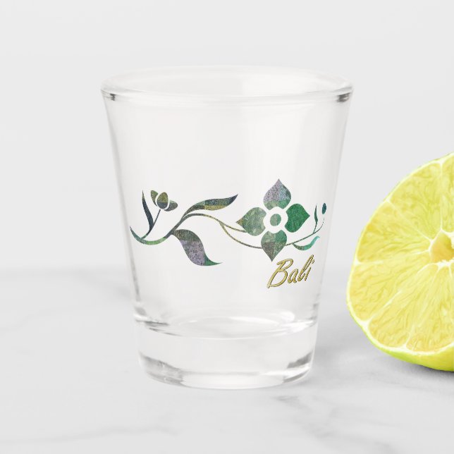 Vaso De Chupito Flores verdes del remiendo del batik (Anverso)