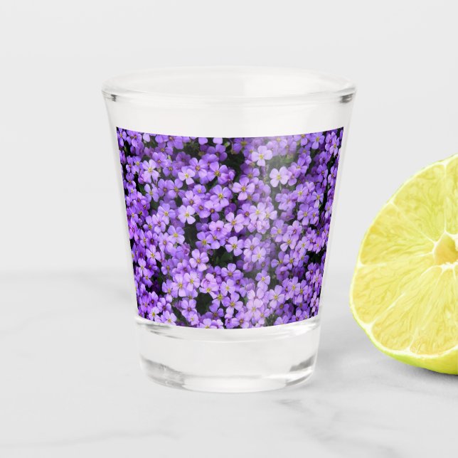 Vaso De Chupito Flores violetas incendiadas violetas de vidrio (Anverso)