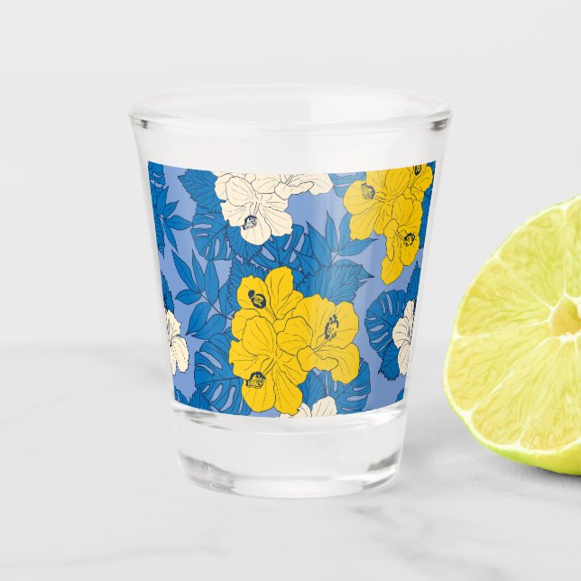 Vaso De Chupito Flores y hojas de Hibiscus (Anverso)