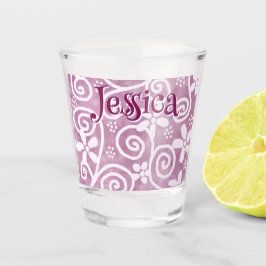 Vaso De Chupito Flowers Swirls Pink White Pattern Personalized