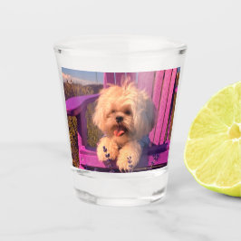 Vaso De Chupito Fluffy Playful Shih Tzu Puppy Smiles, Purple Chair