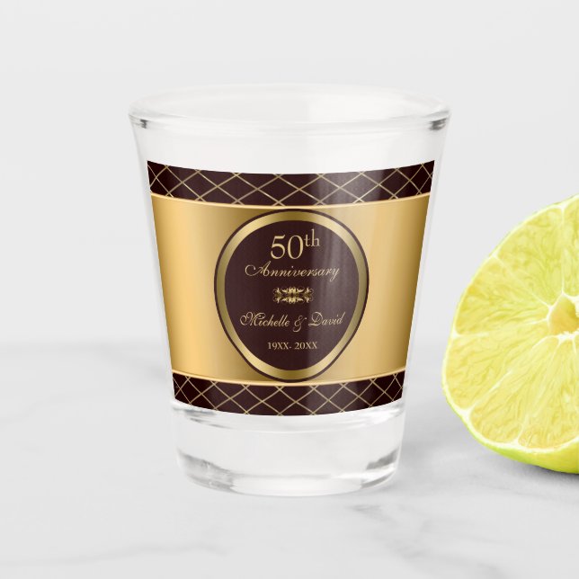 Vaso De Chupito Formas De Diamantes De Oro Y Marrón (Anverso)