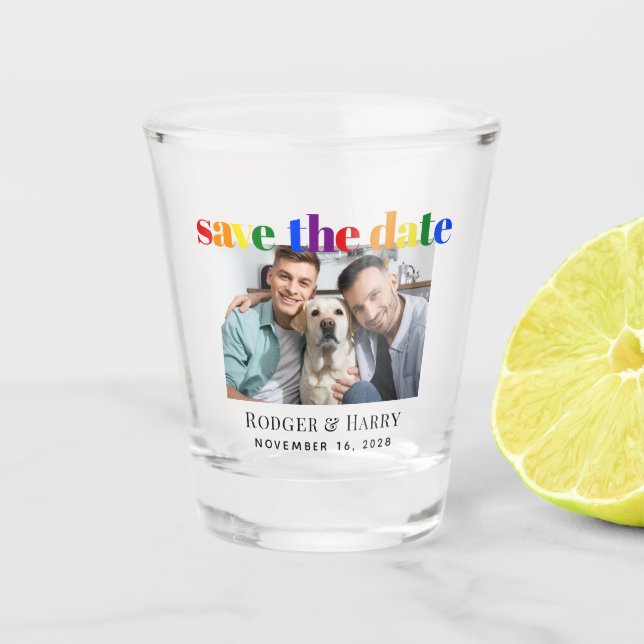 Vaso De Chupito Foto de Boda gay Guardar la fecha (Anverso)