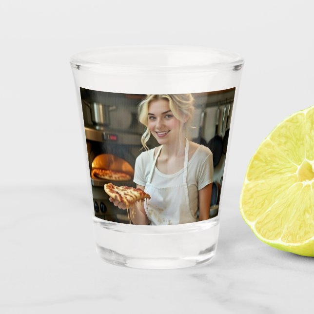 Vaso De Chupito Foto de comer pizza personalizar (Anverso)