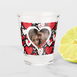 Vaso De Chupito Foto de Corazones y Flores Rojas, Negras y Blancas