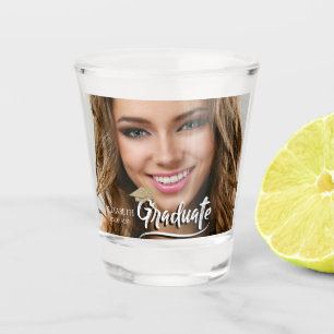 Vaso De Chupito Foto de gorra de graduación con purpurina dorada