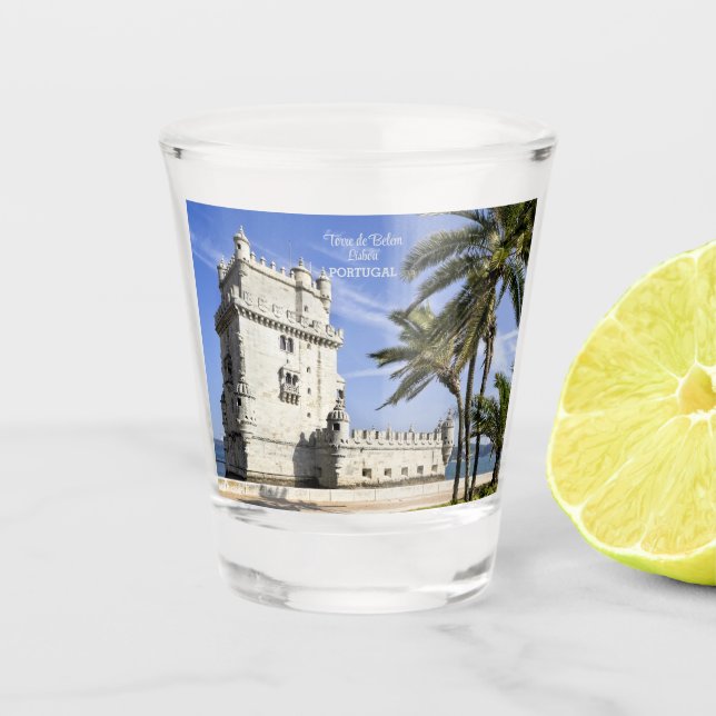 Vaso De Chupito Foto de la torre Belém cerca del río Tajo (Anverso)