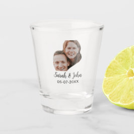 Vaso De Chupito Foto de pareja con nombre y fecha de boda sencilla