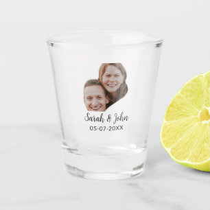 Vaso De Chupito Foto de pareja con nombre y fecha de boda sencilla