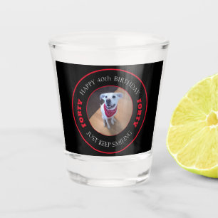 Vaso De Chupito Foto del cumpleaños sonriente perro 40 negro y roj