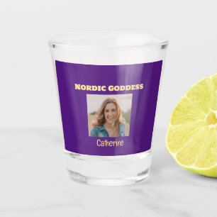Vaso De Chupito Foto Personalizado de diosa nórdica morada y dorad