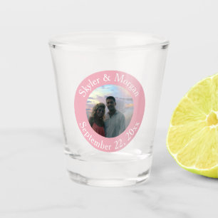 Vaso De Chupito Foto redonda rosada simple de la boda de Rubor