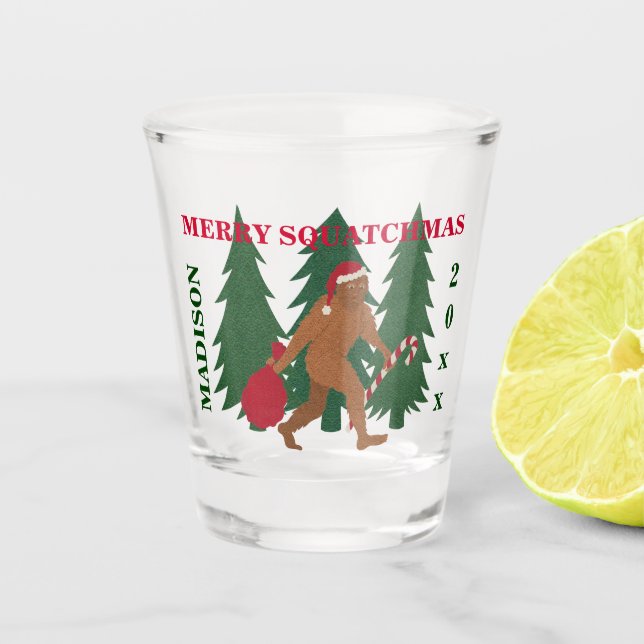 Vaso De Chupito Friki divertido del navidad de Santa Squatch (Anverso)