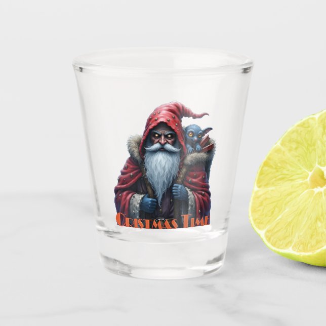 Vaso De Chupito Frostbite Santa y su duende travieso. (Anverso)