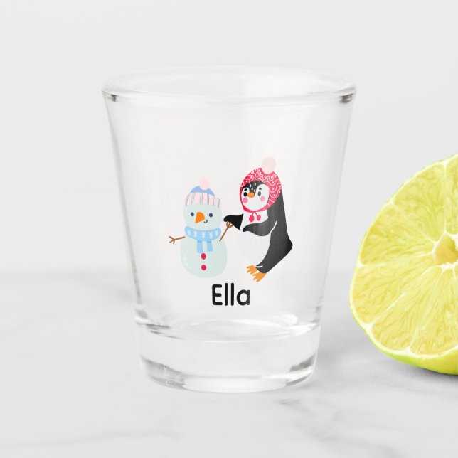 Vaso De Chupito Frosty el muñeco de nieve y el pingüino (Anverso)