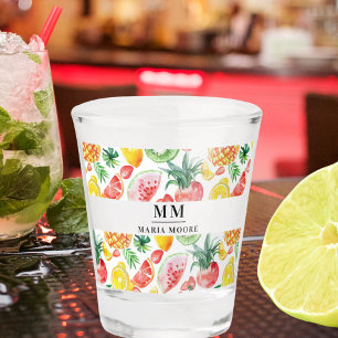 Vaso De Chupito Frutas piñas sandías iniciales monograma nombre