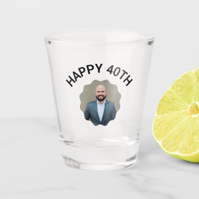 Vaso De Chupito Fun 40.º PERSONALIZADO de cumpleaños TEXTO Foto Vi (Anverso)