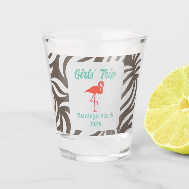 Vaso De Chupito Fun Girly Tropical Flamingo & Foliage Vacation (Anverso)
