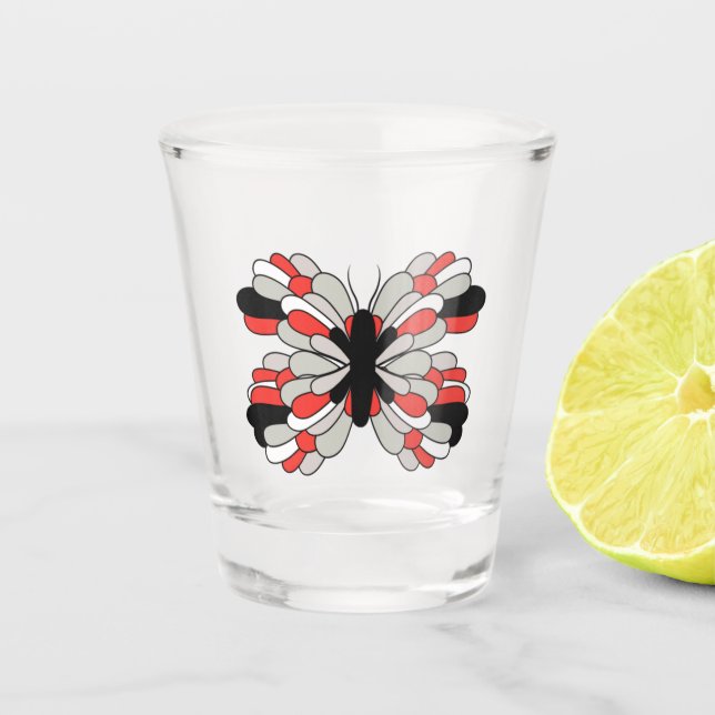 Vaso De Chupito Funky Red and Black Butfly Shot glass (Anverso)