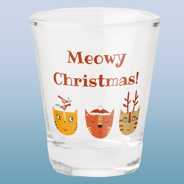 Vaso De Chupito Funny Cat Navidades (Fun Meowy Christmas cat editable text shot glass)