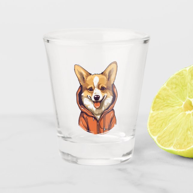 Vaso De Chupito Funny Corgi Usando Hoodie (Anverso)