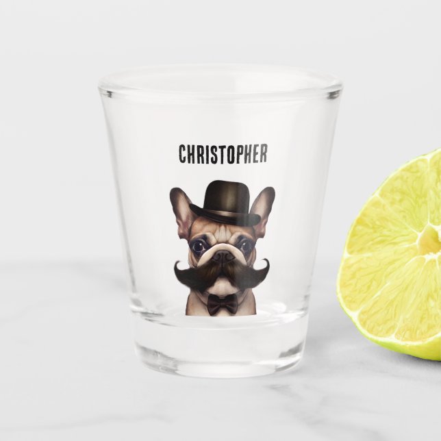 Vaso De Chupito Funny Frenchie Barkeep Personalizado (Anverso)