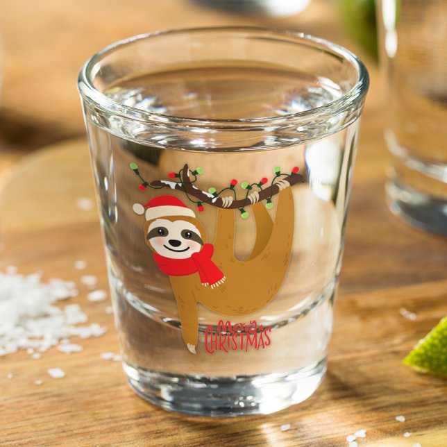 Vaso De Chupito Funny Merry Christmas Sloth | Vacaciones (Subido por el creador)