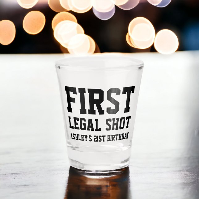 Vaso De Chupito Funny primer guión de disparo legal cumpleaños 21 (Funny first legal shot script 21st birthday shot glass)