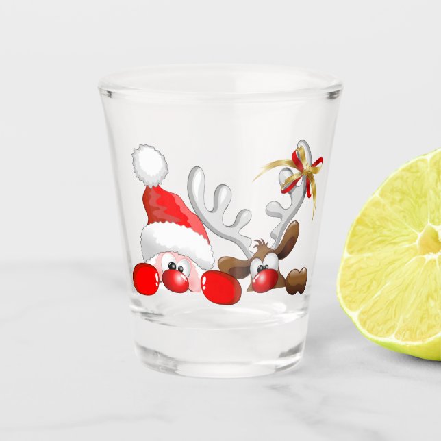 Vaso De Chupito Funny Santa y Personalizado de renos (Anverso)