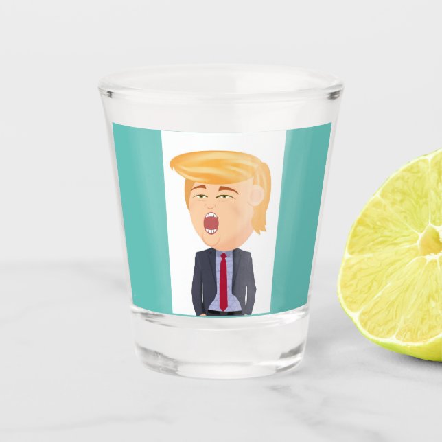 VASO DE CHUPITO FUNNY TRUMP DISPARÓ VIDRIO (Anverso)