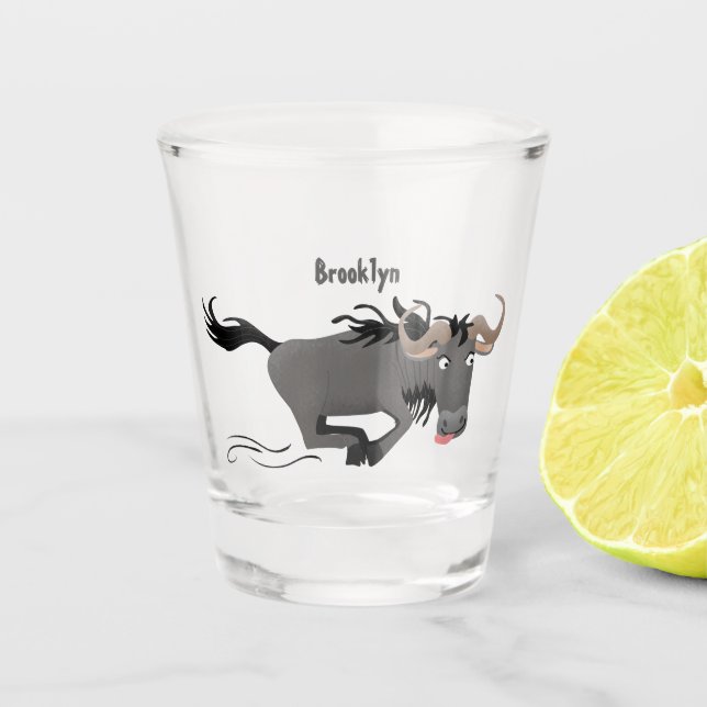 Vaso De Chupito Funny Wildebeest corriendo ilustracion personaliza (Anverso)