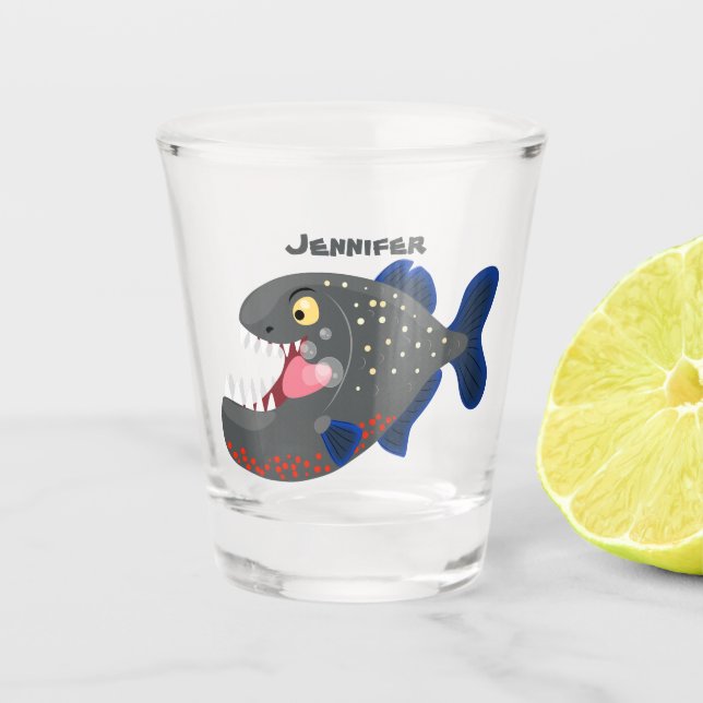 Vaso De Chupito Furioso ilustracion personalizado de piranha (Anverso)