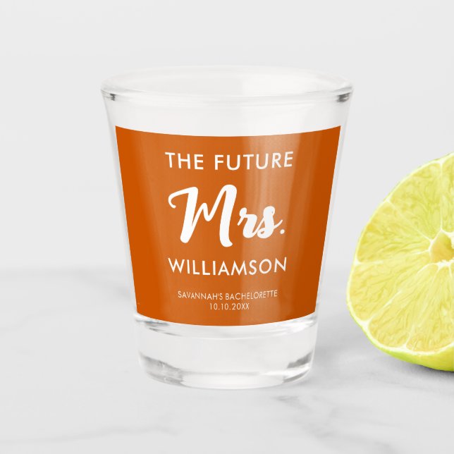 Vaso De Chupito Futuriana Sra. Apellido Soltera Naranja Y Blanco (Anverso)