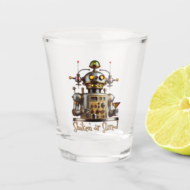 Vaso De Chupito Futuristic Robot Bartender "Shaken or Stirred" (Anverso)