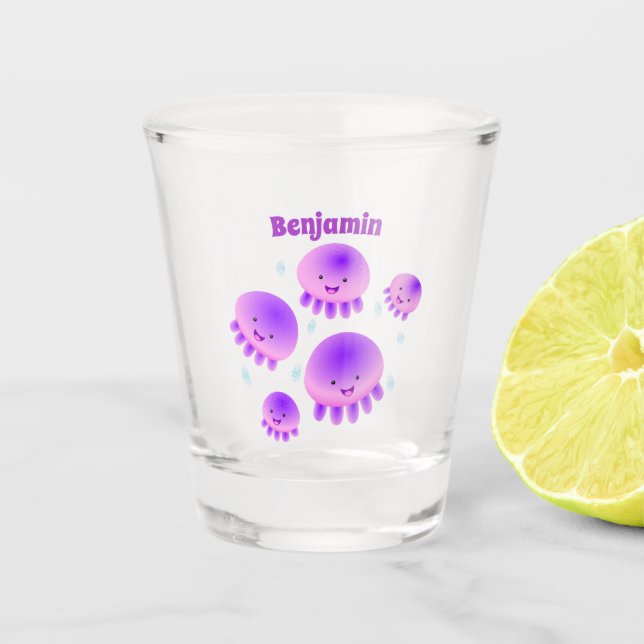 Vaso De Chupito Gallito rosa morado kawaii personalizado (Anverso)