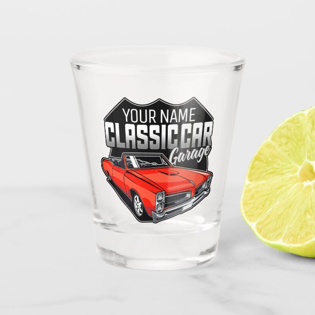 Vaso De Chupito Garaje de coche clásico convertible personalizado  (Anverso)