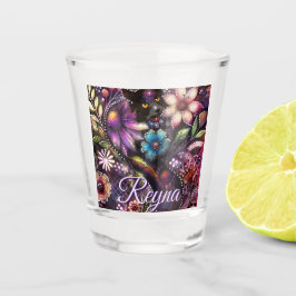 Vaso De Chupito Garden Kitty Cat Floral Abstract Personalized