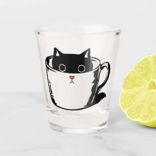 Vaso De Chupito Gatito negro con nariz roja escondido en una taza