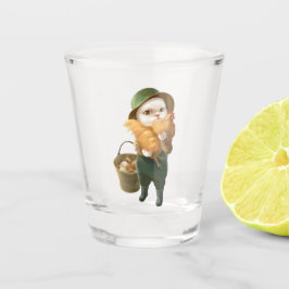 Vaso De Chupito Gato Adorable con Hen en la Granja