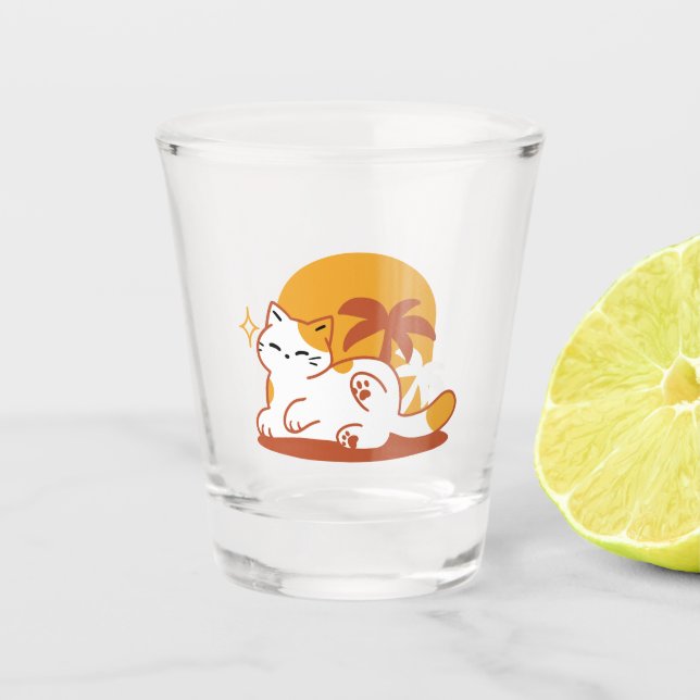 Vaso De Chupito Gato Adorable relajante al sol - Mascota de verano (Anverso)