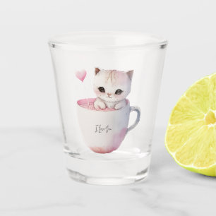 Vaso De Chupito Gato blanco-rosado en una taza de té (4)
