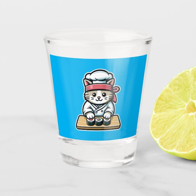 Vaso De Chupito Gato creador de sushi: arte de chef humorístico (Anverso)