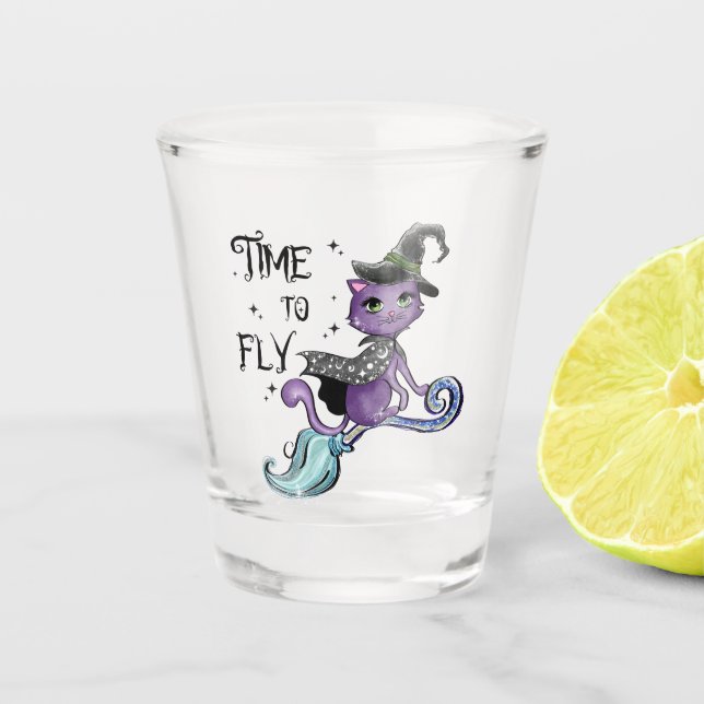 Vaso De Chupito Gato de bruja volador | Hora De Volar (Anverso)