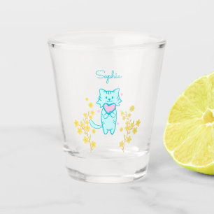 Vaso De Chupito Gato de flor adorable sosteniendo un corazón