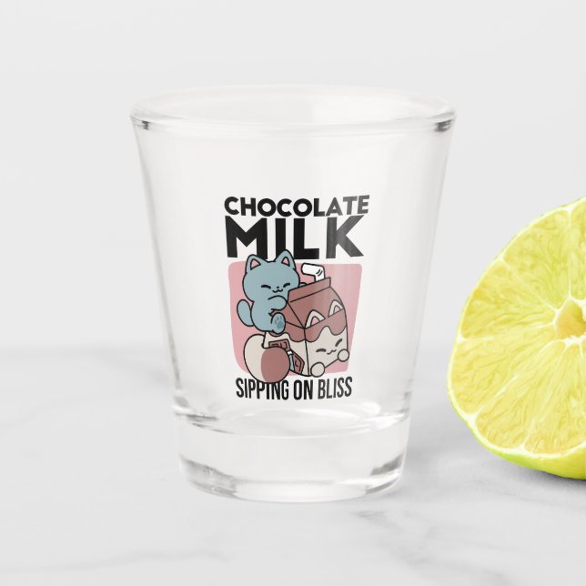 Vaso De Chupito Gato de Leche Chocolate Kawaii – Bebida Acogedora  (Anverso)