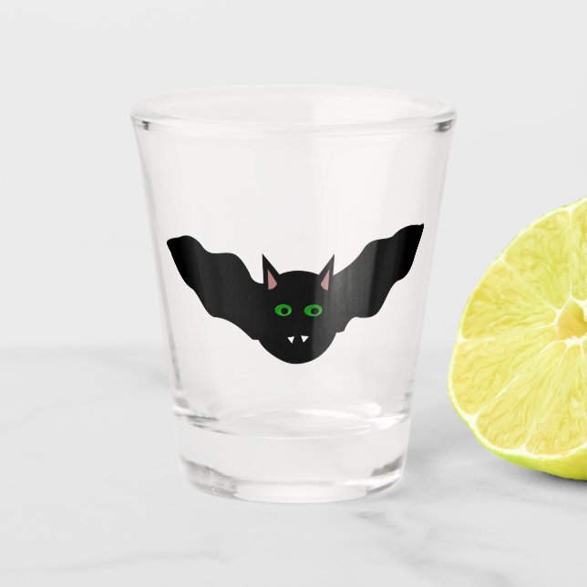 Vaso De Chupito Gato de vampiro frente a Bat Halloween (Anverso)