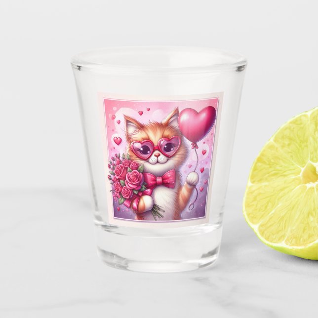 Vaso De Chupito Gato El día de San Valentín/gatito (Anverso)