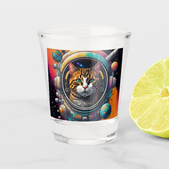 Vaso De Chupito Gato en el espacio (Anverso)