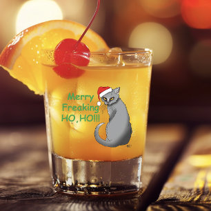Vaso De Chupito Gato Gris Divertido Gruñón Navidad Humor Festivo